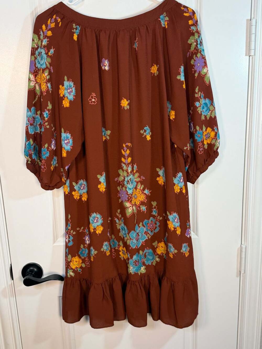 Uncle Frank Rust Floral Rayon Ruffle Hem Dress Size S - Picture 3 of 6